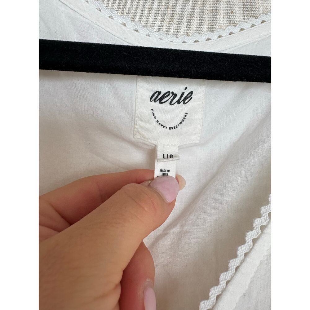 Aerie White Rock n Ruffle Mini Dress Tiered Lace Embroidered Long Sleeve Size L - Picture 5 of 8